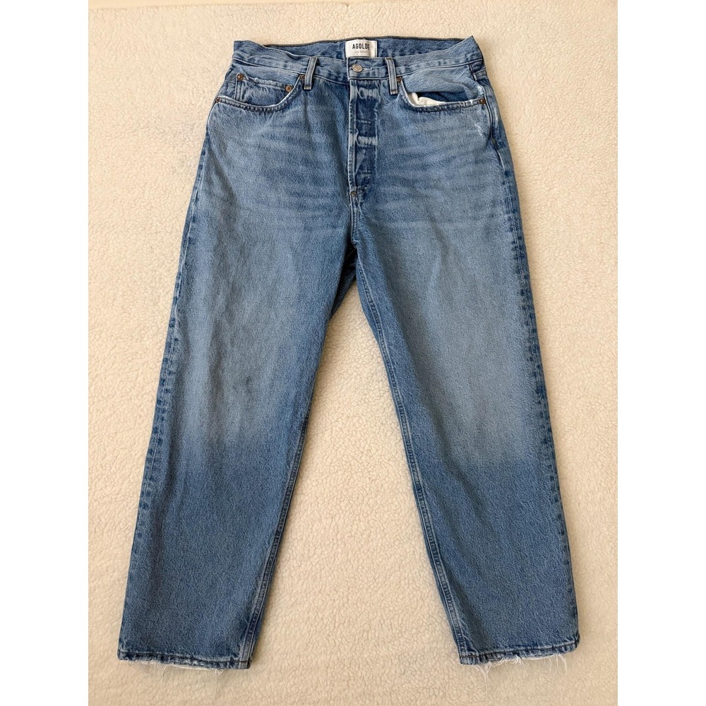 AGOLDE 90's Crop Jeans Womens 28 Blue Medium Wash High Rise Button Fly Denim